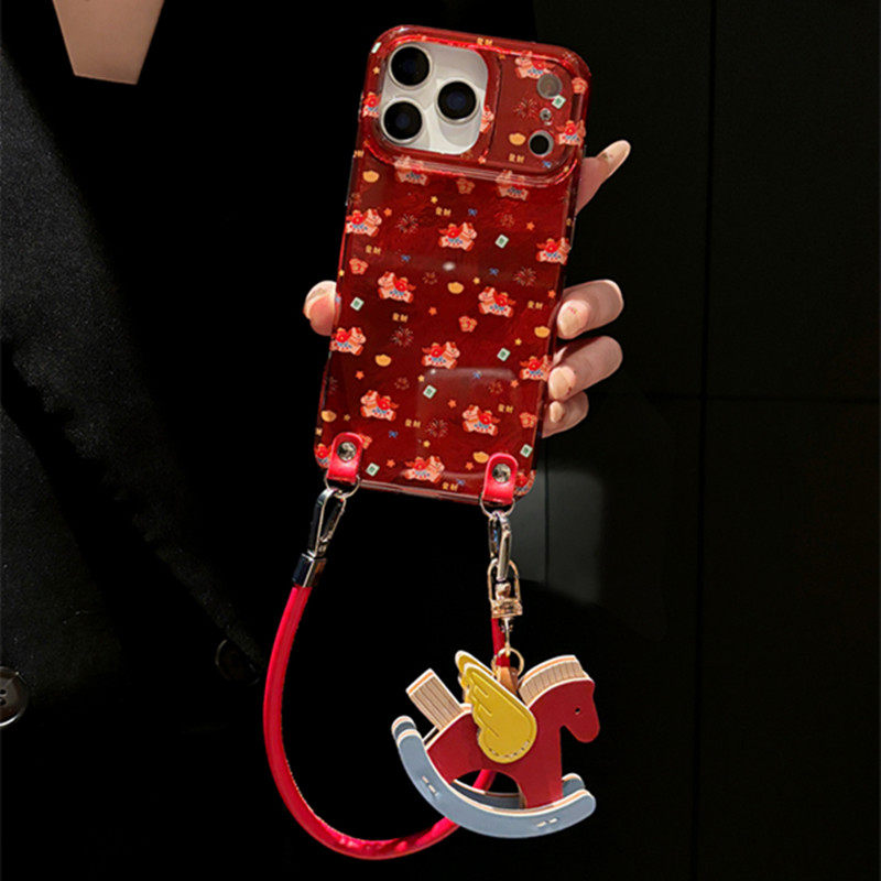 适用iPhone17/16手机壳i15/14苹果x元宝小马xs挂件13/12可背斜挎6/7/8plus手绳11pro新年xr网红超火5s马年Air