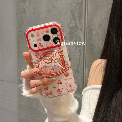 适用opporeno14/13手机壳Reno12/11/10/9/8/7红木马小熊3/6pro摇摇乐磁吸支架5秋冬4se网红Ace2超火renoace潮