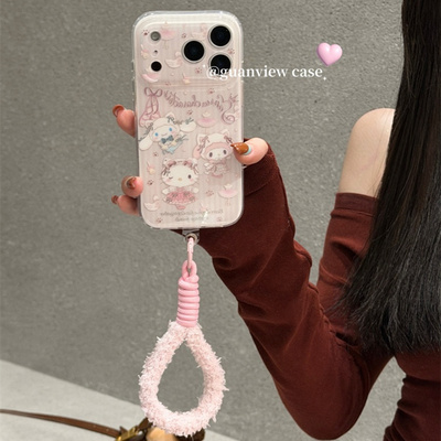 适用oppoA58手机壳A1A2A3A5A6pro美乐蒂kt玉桂狗a97a96a93a92s毛茸手绳a55a57a53秋冬A72a79a77卡通a32A11A35