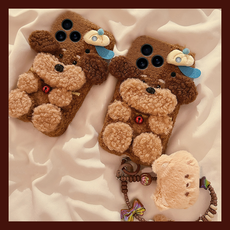 适用opporeno14/13手机壳Reno12/11/10/9/8/7毛绒泰迪3/6pro+毛茸公仔5k链条4se秋冬Ace2小众高级renoace新潮