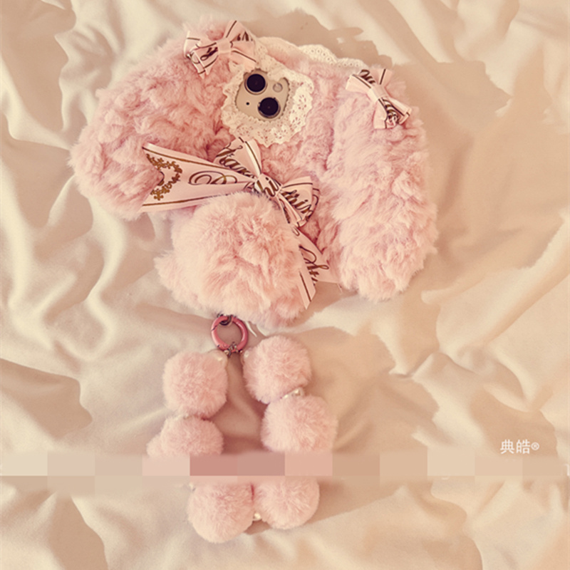 适用华为畅享80/70手机壳50pro荣耀play10T毛绒茸蕾丝兔耳朵9c毛球链60可拎z网红30/20超火5/6/7/8tpro新plus