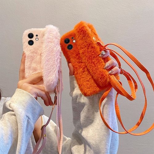 适用红米note15/14手机壳turbo4/3毛绒橙色13/12/11/10毛茸腕带k90k80k70k60k50可背斜挎k40k30k20秋冬9/8新7