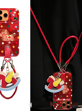 适用oppoA58手机壳A1A2A3A5A6pro彩波点小马a97a96a93挂件a92s可背斜挎a55a57a53手绳A72a79a77红a32A11新A35