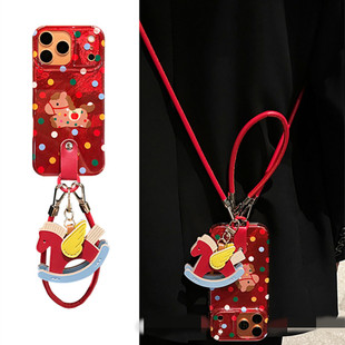 适用vivox300x200手机壳x100x90x80彩波点小马x70x60x50挂件x27x23x21可背斜挎vivoz5z1手绳z3马年红色z6新年