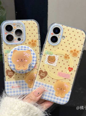 适用vivoy300手机壳y200y100格纹小熊Y50y35y36y37菲林磁吸支架y52s网红超火y53y55t卡通y93y78y76s新xnote女