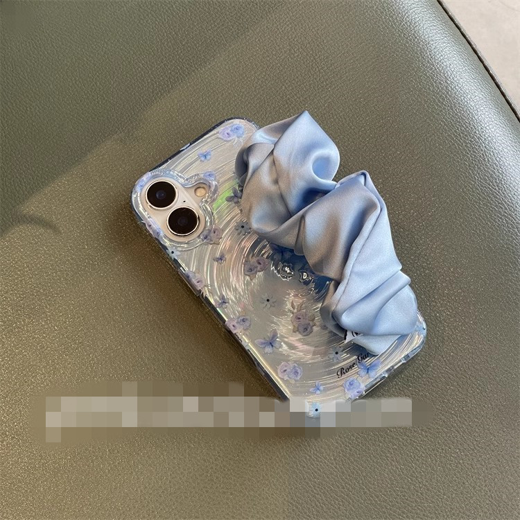 旋涡蓝蝴蝶小碎花丝巾丝绸手腕带