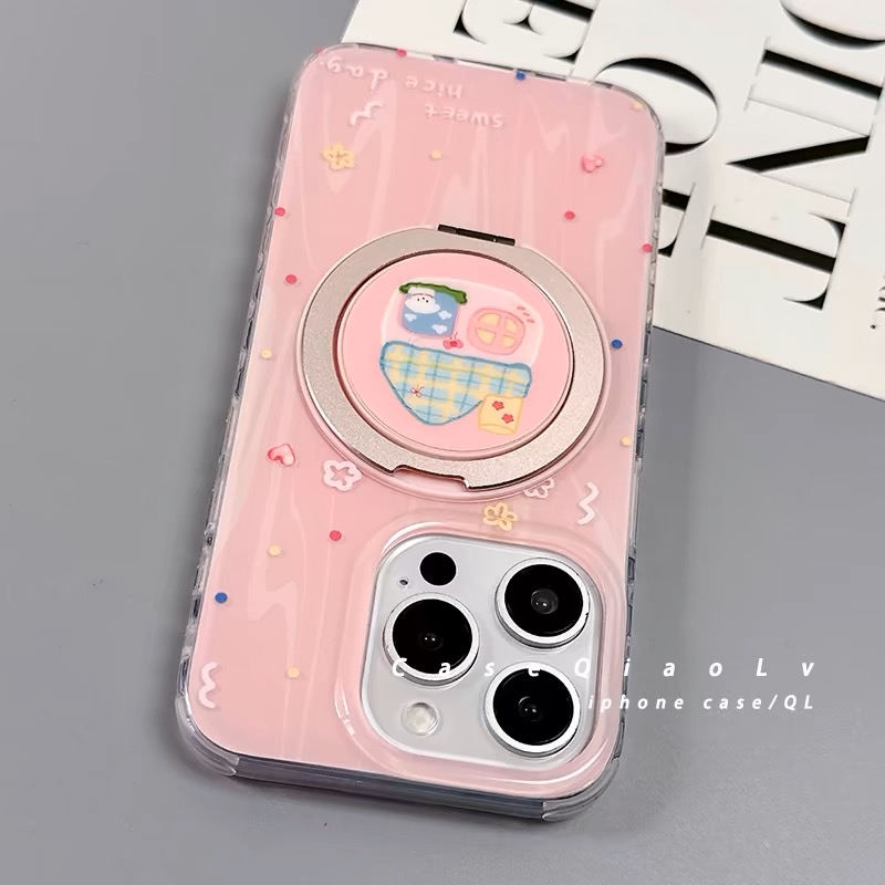 适用三星s25手机壳s24s23s22s21+粉色房子s20fe旋转磁吸支架note20ultra高级N10可爱少女s9s8plus网红超火U新