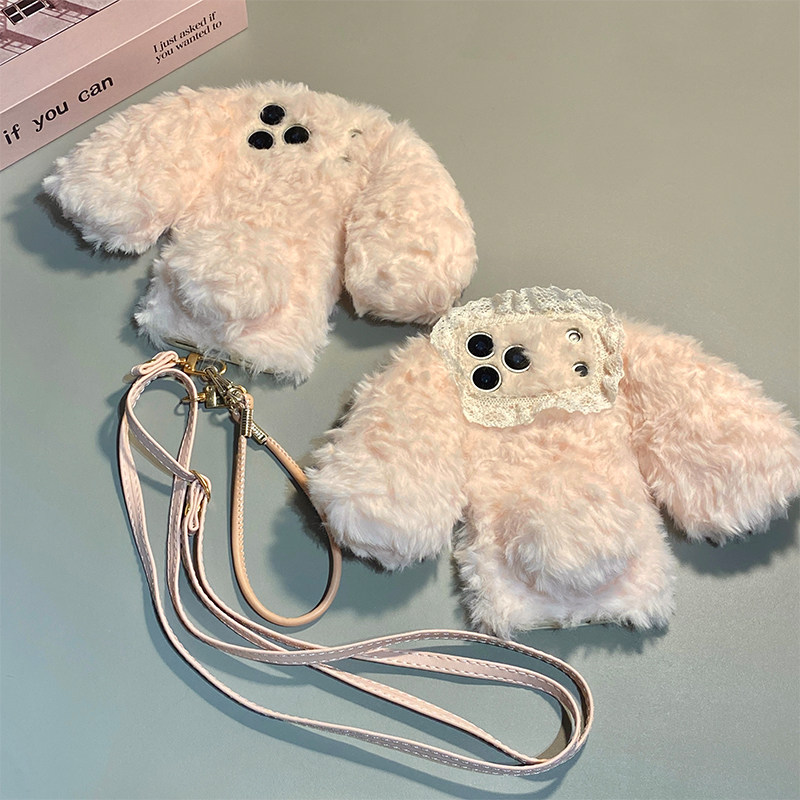 适用vivoy500y300手机壳y200y100毛绒茸蕾丝兔耳Y50y35y36y37可背斜挎y52s手绳y53y55t秋冬y93y78y76s新xnote