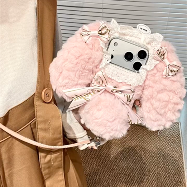 适用opporeno14/13手机壳Reno12/11/10/9/8/7毛绒茸蝴蝶结兔耳朵3/6pro+蕾丝5k斜挎4se网红超火Ace2新renoace