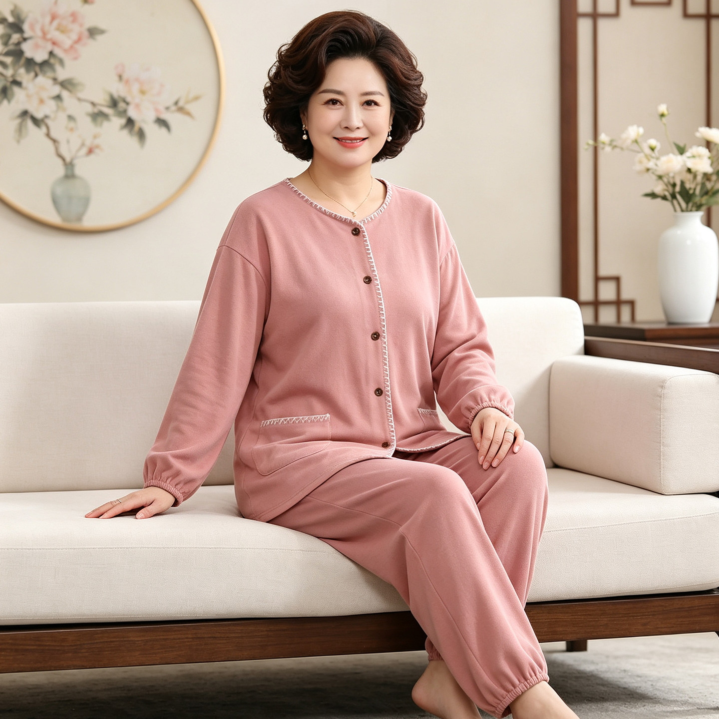 秋冬款大码睡衣女200斤中老年妈妈宽松德绒保暖家居服老年人冬季