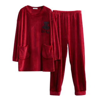 红色本命年大码女款睡衣加肥加大200斤秋冬珊瑚绒家居服可外穿冬