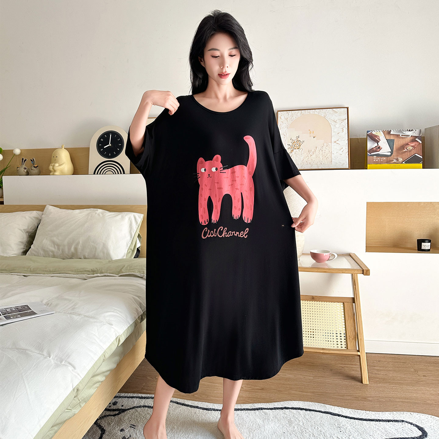 哲境莫代尔睡裙130-260斤T恤裙夏