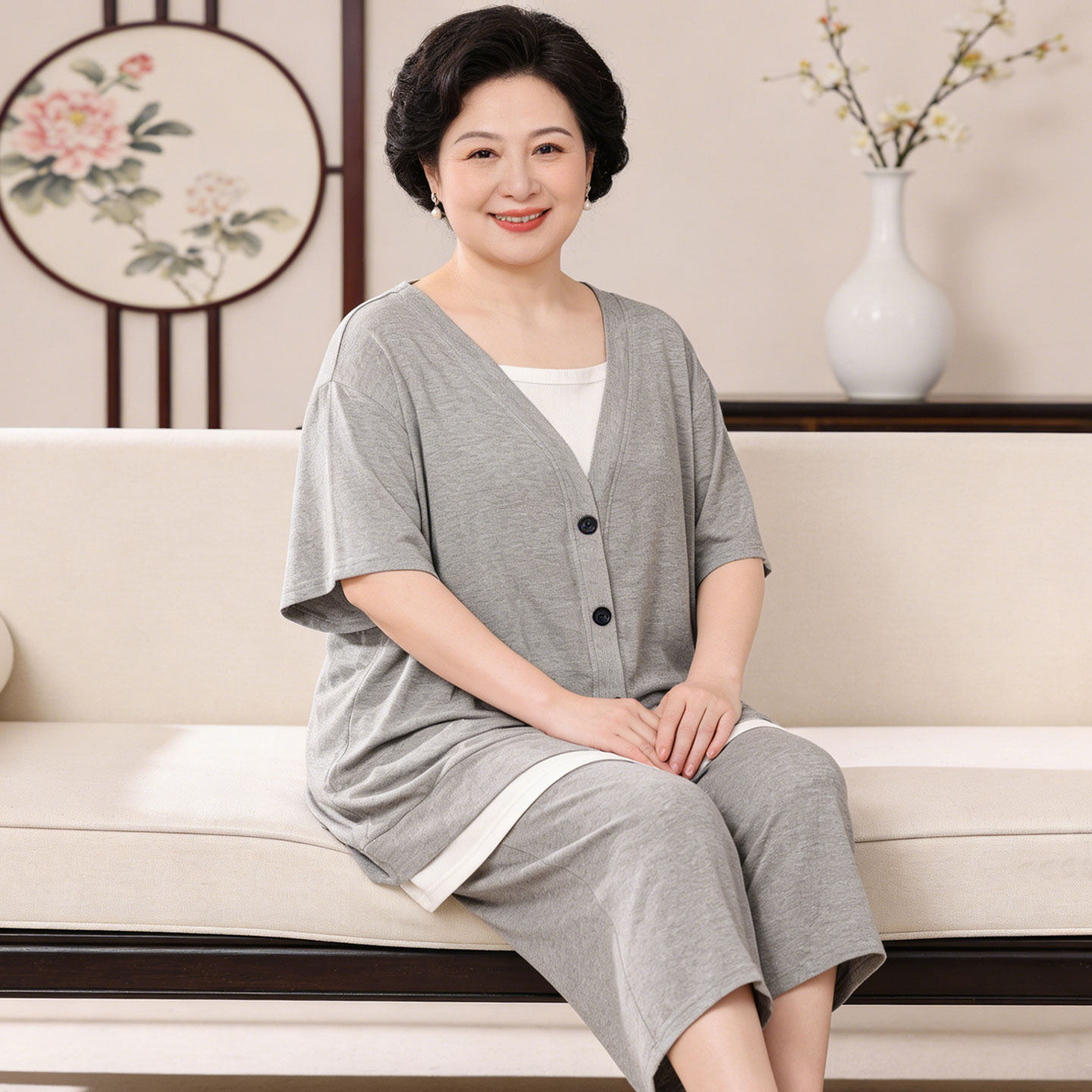 大码女装妈妈加肥加大睡衣200斤夏季薄款莫代尔宽松家居服中老年