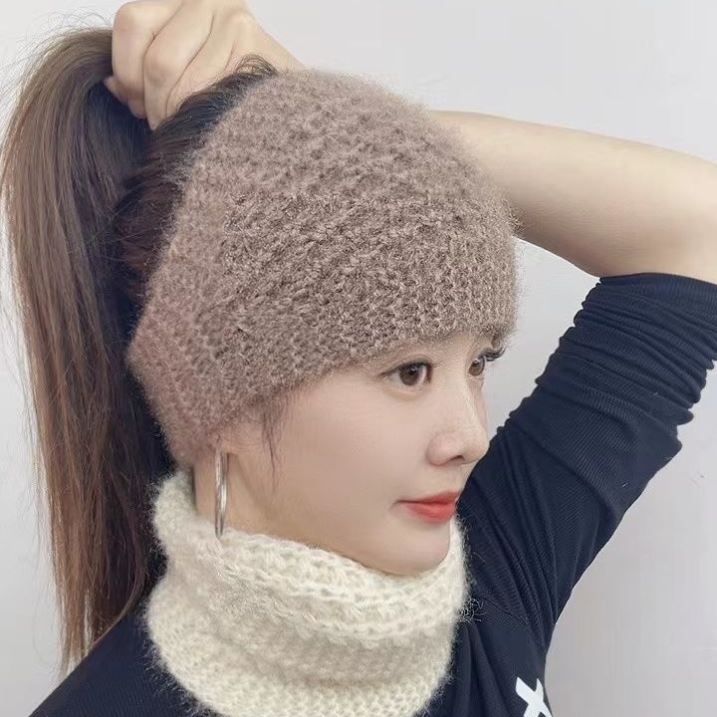 秋冬氛围感配饰加厚女士两用手工编织松鼠围脖发带护耳保暖遮白发