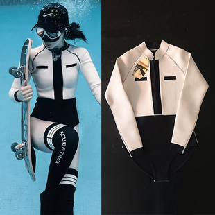 张天爱同款西装领带泳衣2mm潜水服女连体显身材浮潜保暖深潜湿衣