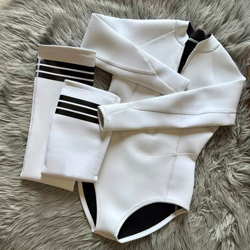 升级版 韩国皓月白3mm拉链潜水服女连体深潜长袖水母湿衣保暖浮潜