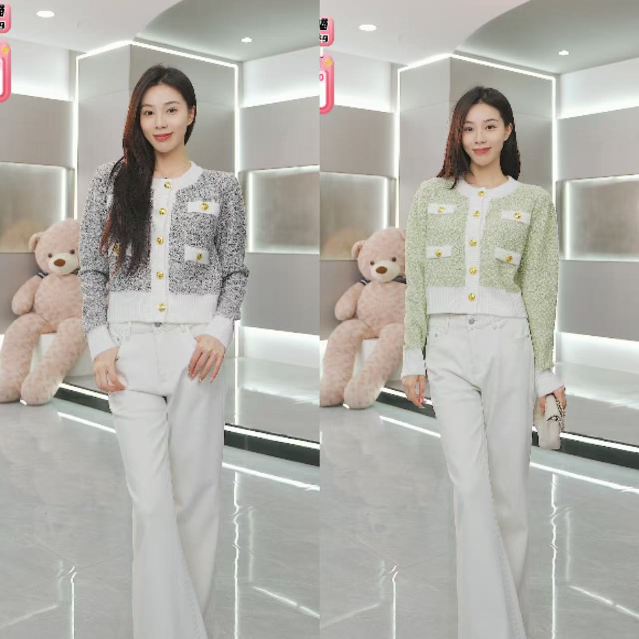 【来了就好】64309412新款粗花呢针织开衫