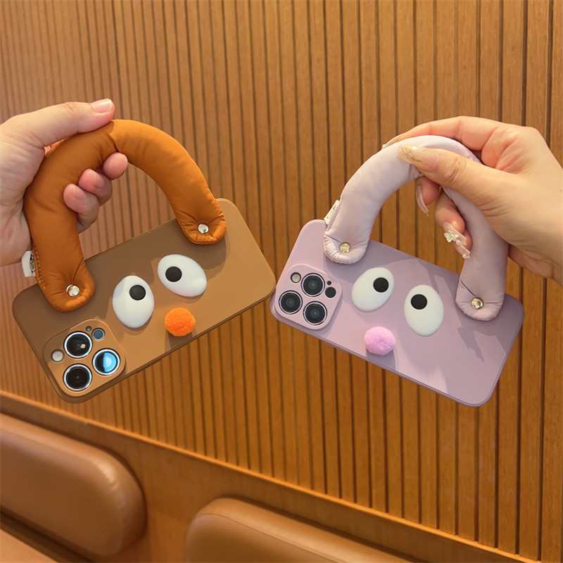 趣味卡通可拎手提腕带适用opporeno12手机壳findX8/X7新款9全包6防摔11小众5创意10支架9女2A3软A58X硅胶9796