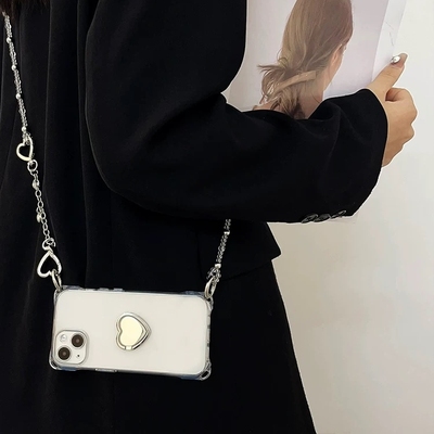 爱心支架四角挂绳透明华为手机壳