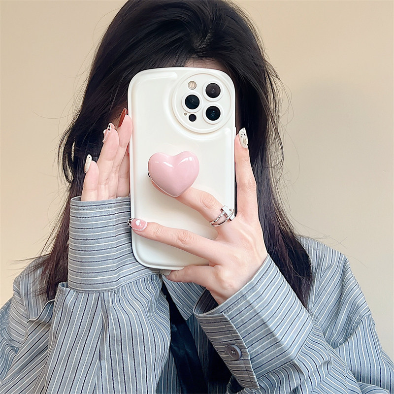韩系简约ins粉色爱心支架iPhone15promax适用13苹果14手机壳12新款14promax女款网红11创意XR小众xs高级感8p