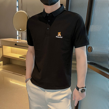 小熊刺绣POLO衫男潮牌短袖夏季痞帅半袖翻领t恤2024新款体恤上衣t