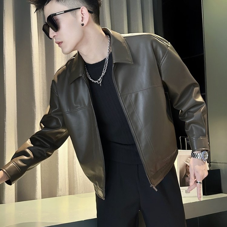 痞帅炸街皮衣男款潮流夹克短款
