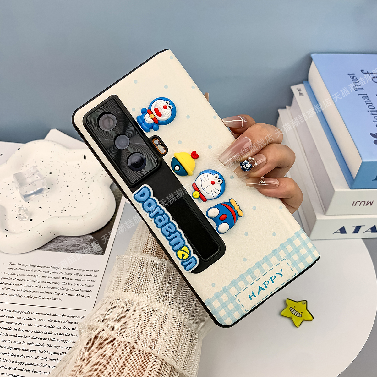 潮喆 适用荣耀vs3中轴全包折叠手机壳新款荣耀vs卡通简约蓝胖子支架款挂绳v2壳膜镂空铰链磁吸vs2冬天氛围