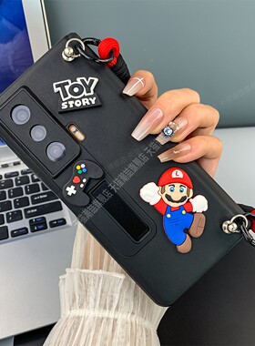 潮喆 适用荣耀vs2中轴全包折叠手机壳新款荣耀vs支架款黑色壳卡通简约v2挂绳vs3防摔保护壳壳膜 镂空铰链磁吸