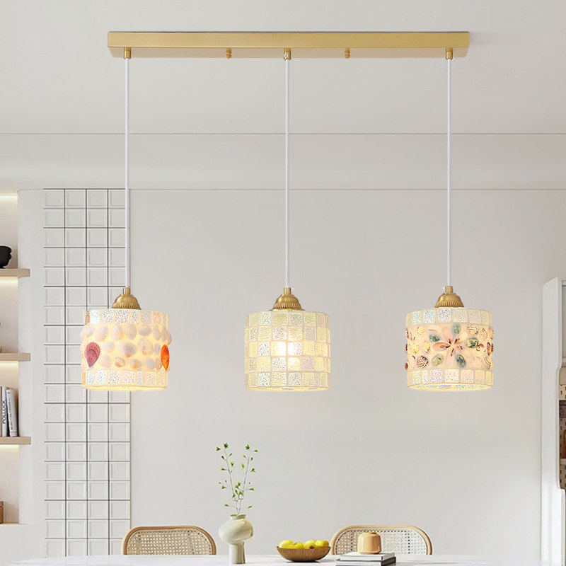 复古彩色玻璃餐厅吊灯三头轻法式蒂凡尼地中海贝壳过道吧台岛台灯,家装灯饰光源,餐厅吊灯,淘宝优惠券,粉丝福利购,淘宝优惠卷