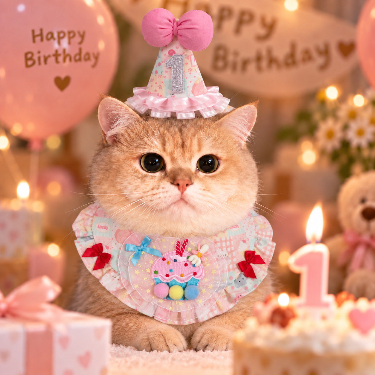 奶薯生日主题宠物派对围兜生日帽套装猫狗围兜可爱围嘴口水巾围脖