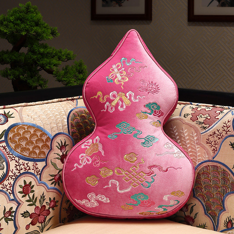 新中式异形葫芦抱枕中国风绒布刺绣客厅沙发抱枕靠垫家用高档靠枕