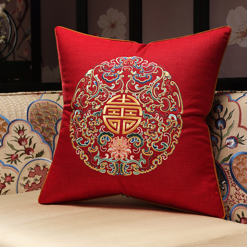 新中式抱枕红木沙发靠垫中国风高档刺绣实木家具客厅靠枕套靠背垫