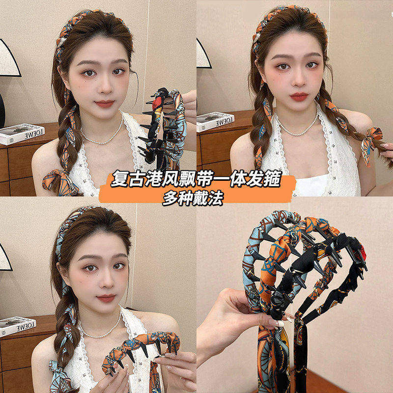 复古港风飘带发箍女款2026新款高颅顶编发头箍高级感洋气时尚发卡