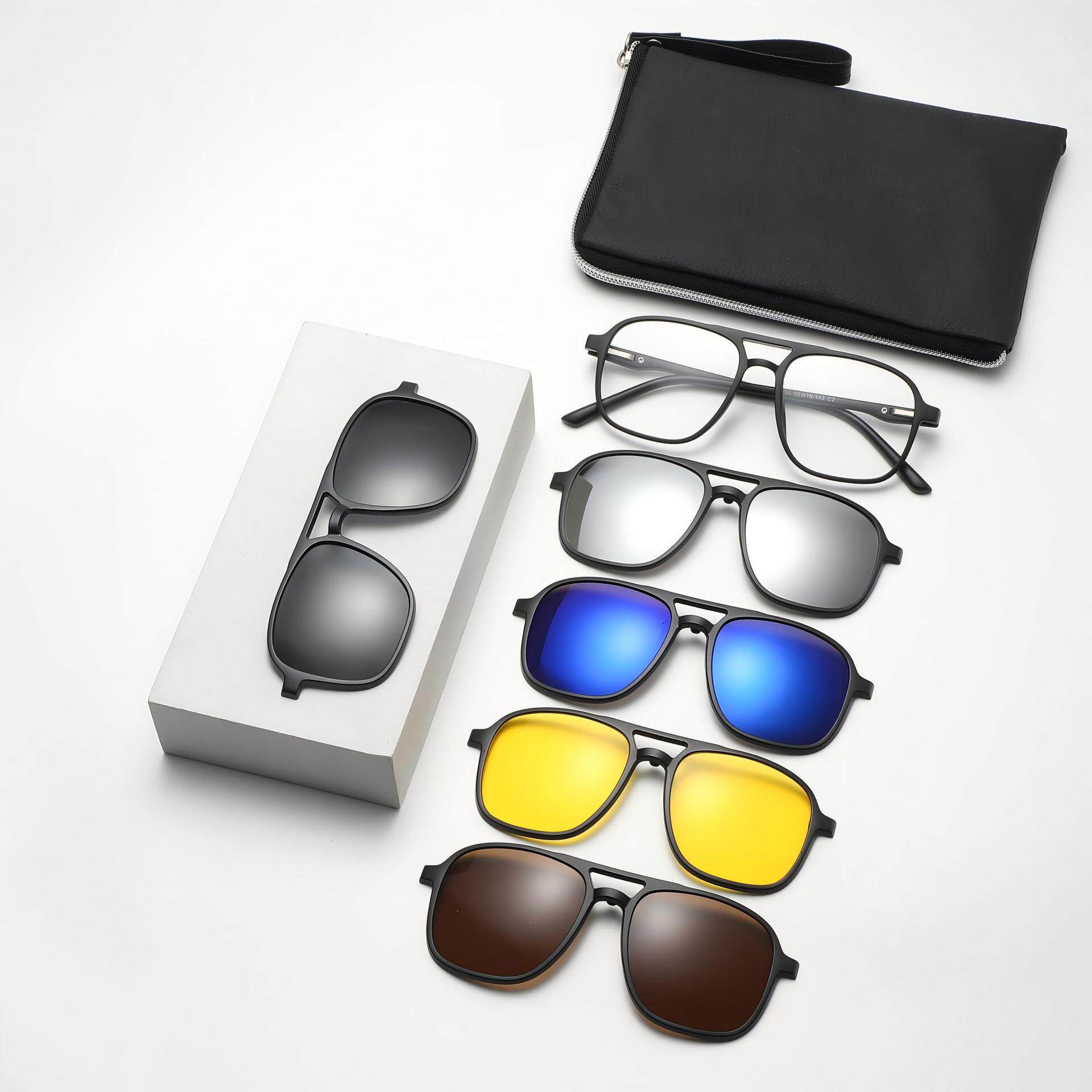 新款套镜一配五骑行墨镜可配近视偏光TR复古磁吸太阳镜男