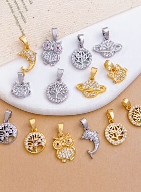 吊坠时尚大树海豚微镶锆石项链吊