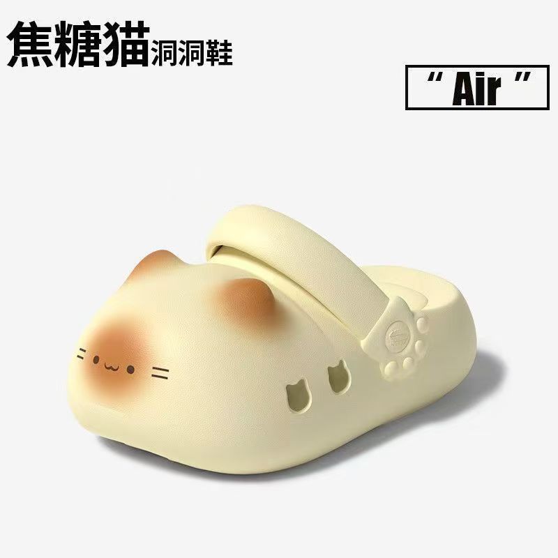 夏季ins萌趣焦糖猫咪洞洞鞋女20