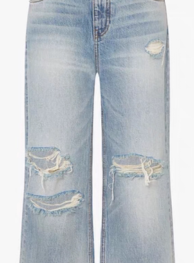 MO牛仔裤2025夏新品重工绳染手磨破洞中低腰直筒裤MBE2JEN002