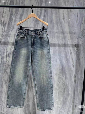 正品2026春季精工烫钻纯棉直筒牛仔裤怀旧灰蓝阔腿裤MBF1JEN010