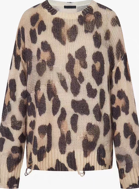 【秦岚同款】正品针织衫2025秋新品豹纹毛衣含马海毛MBE3SWT053