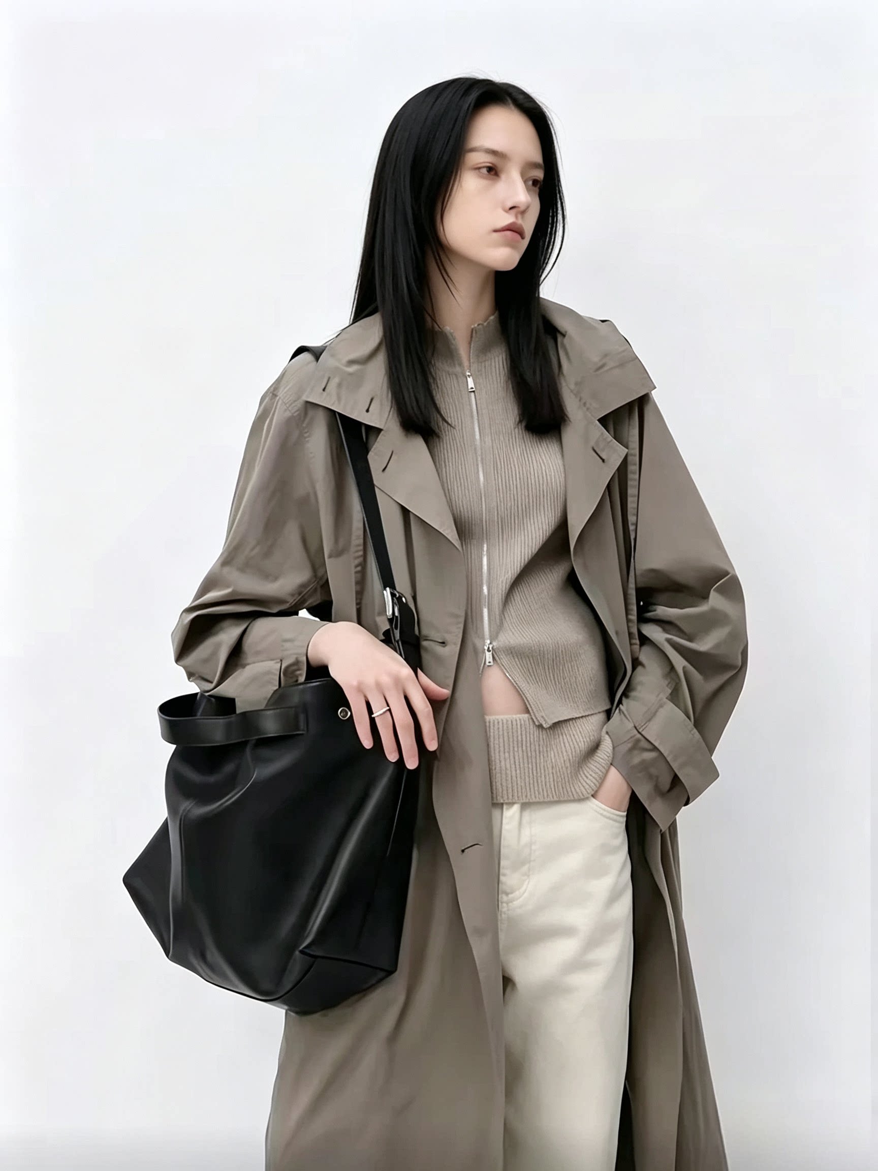 正品风衣2026秋新品可拆连帽附腰带桃皮绒感长款外套MBF3TRC004
