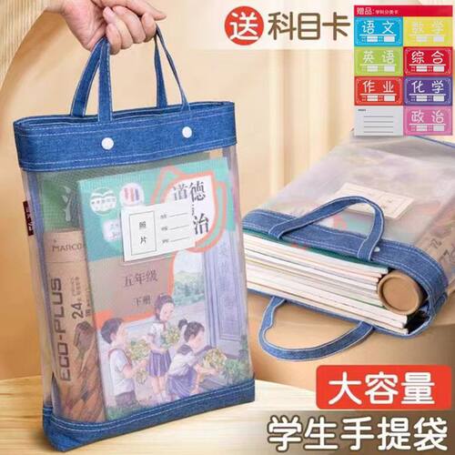 加厚手提拎书袋网纱文件袋学生a4补习袋美术袋孕妇产检资料收纳袋