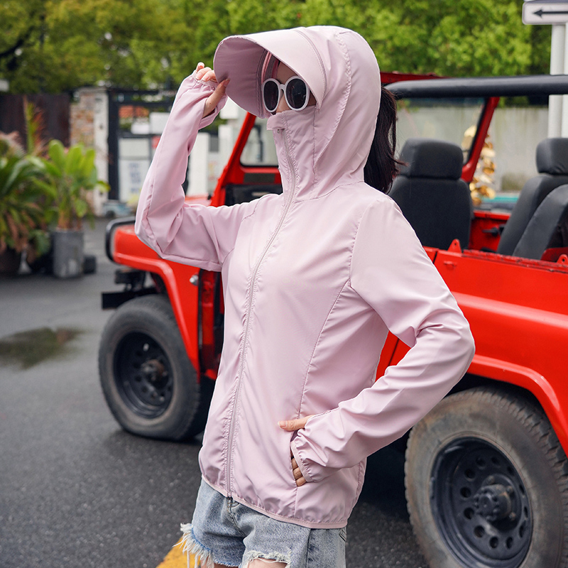 2020夏季新款短款长袖骑车防晒衣女ins潮韩带帽外套防晒服防晒衫