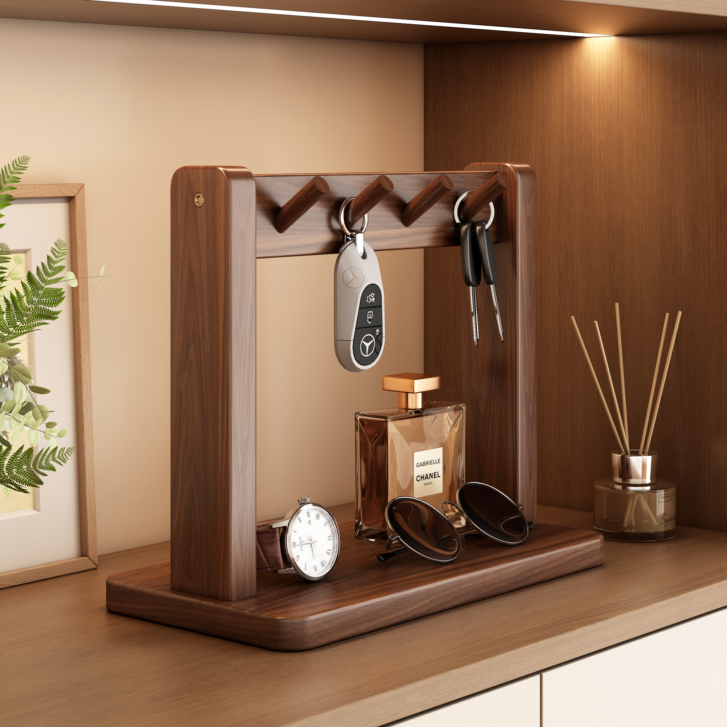 全橡胶木--入户门口钥匙收纳架