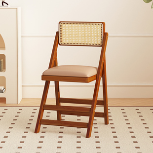 折叠桌椅家用小户型餐桌椅组合现代简约轻奢高级靠背椅藤编饭厅椅