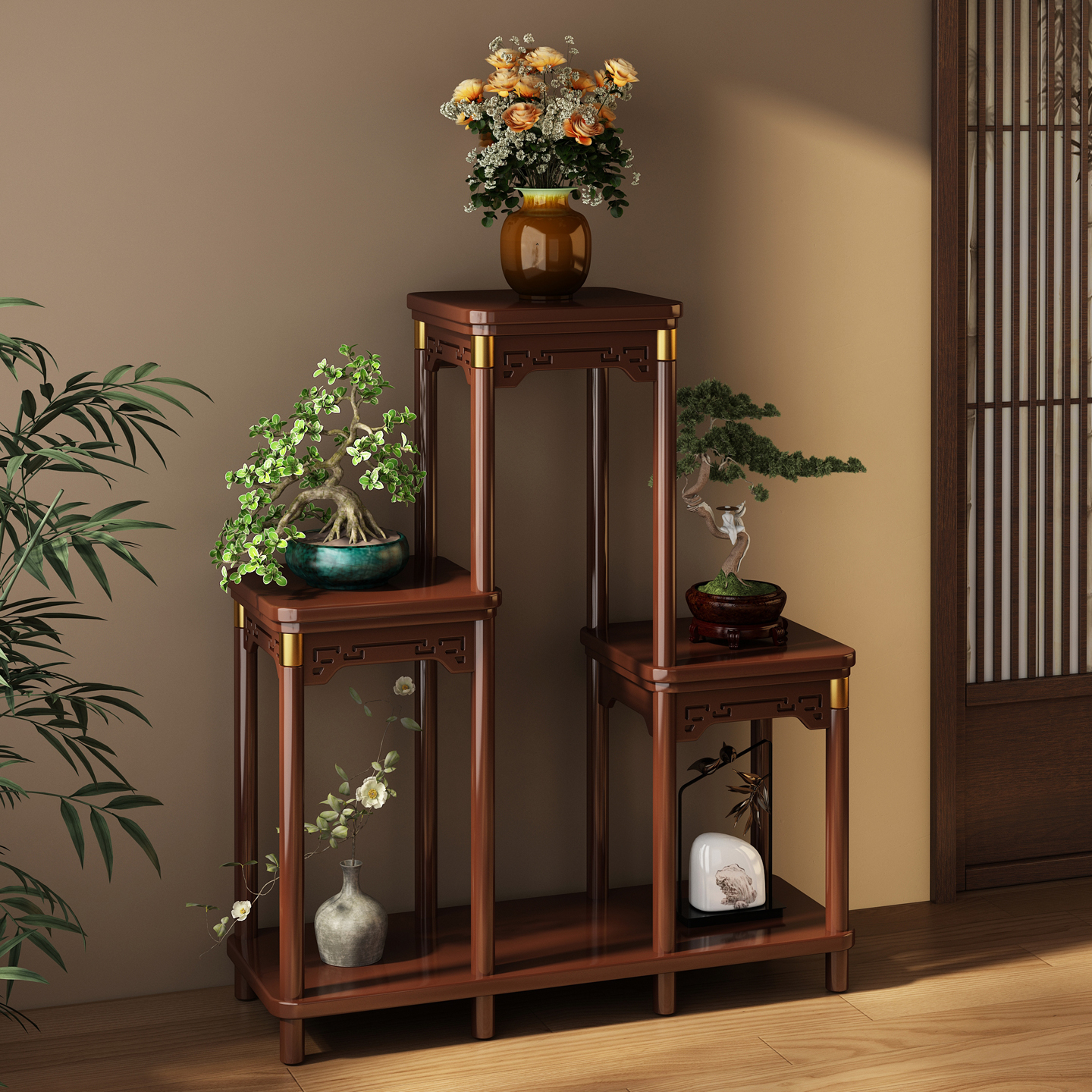 【加厚加固】实木落地花架子