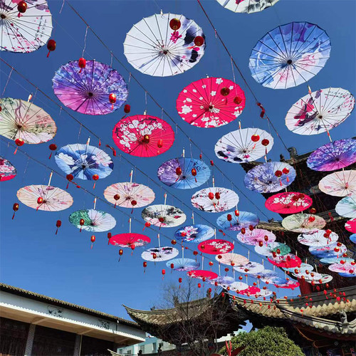 古风伞装饰油纸伞吊顶复古代饭店中国风仿古汉服户外吊顶天空之伞