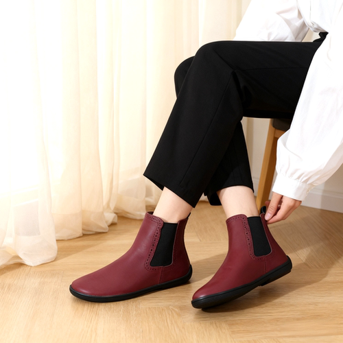 宽楦平底皮面切尔西靴