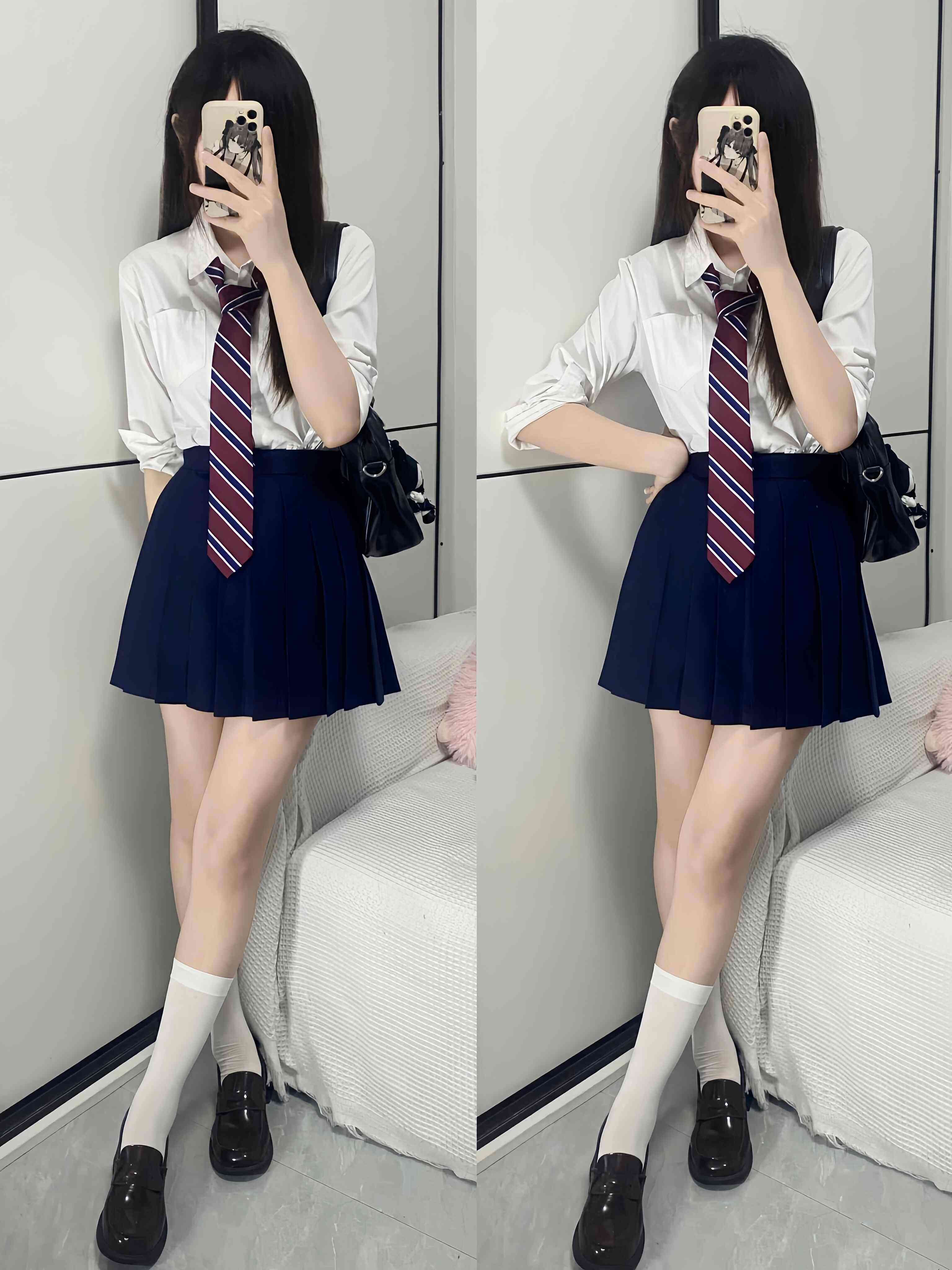 基础款jk纯色短裙学院风