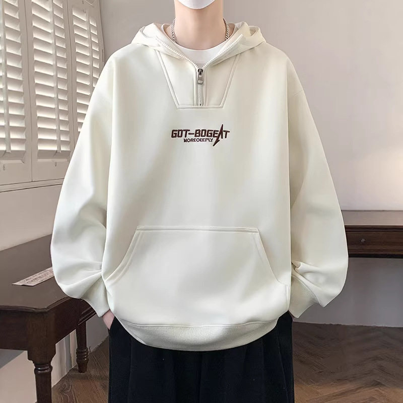 春季新款运动连帽卫衣学生半拉链套头休闲男士青年刺绣长袖衣服