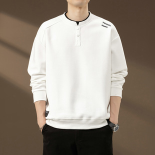 假两件拼接卫衣男款春秋季新款亨利领休闲上衣青年长袖打底体恤衫